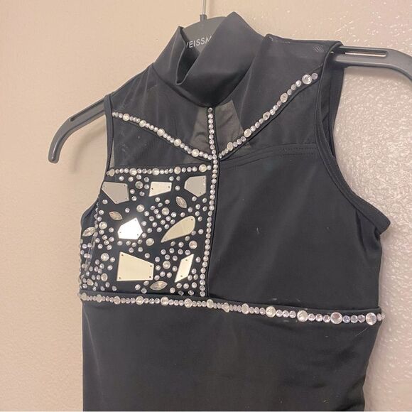 WEISSMAN Dance solo custom black rhinestone Caged Mock Neck Leotard 14591 MC - Picture 3 of 12